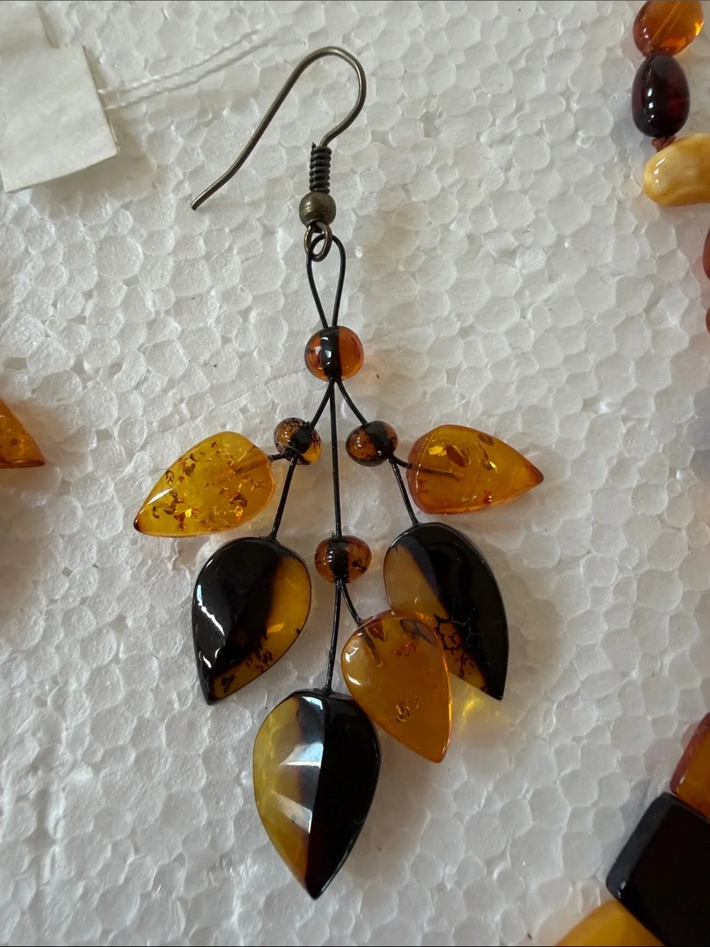 Amber Multi-Tone Leaf Necklace & Earrings Set from Latvia